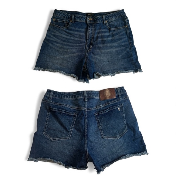 Frye Pants - Frye Women’s Jean Shorts Size 16 – Dark Wash Denim, Raw Hem, Stretch Fit